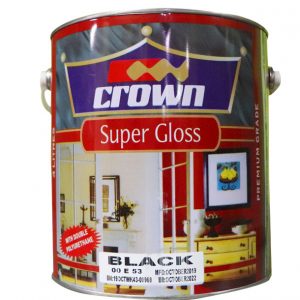 crown paints super gloss paint, black and white