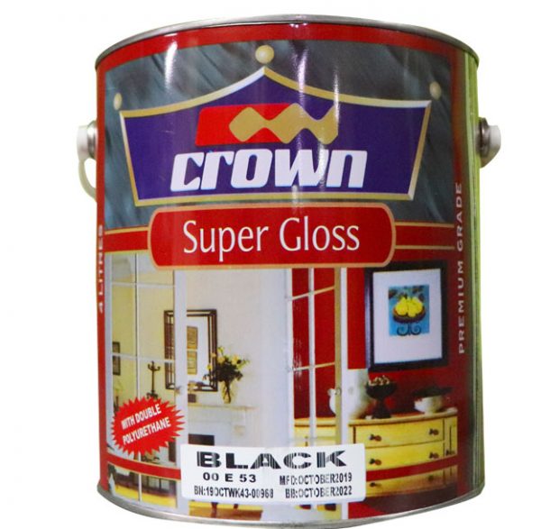 crown paints super gloss paint, black and white